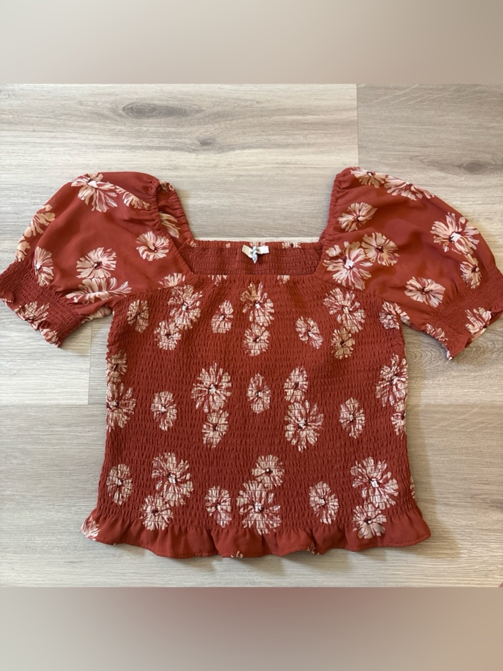 Madewell Rust Floral Smocked Square-Neck Crop Top